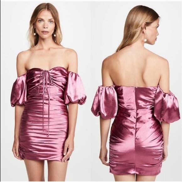 Cinq a Sept Tati Pink Metallic Off-the-Shoulder Mini Dress - Picture 1 of 8